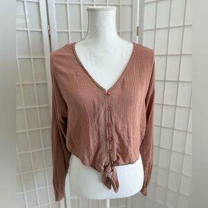 CASTRO V-Neck Button-Down Blouse - Smocked Pink | Small 🔥CLEAR THE CLOSET